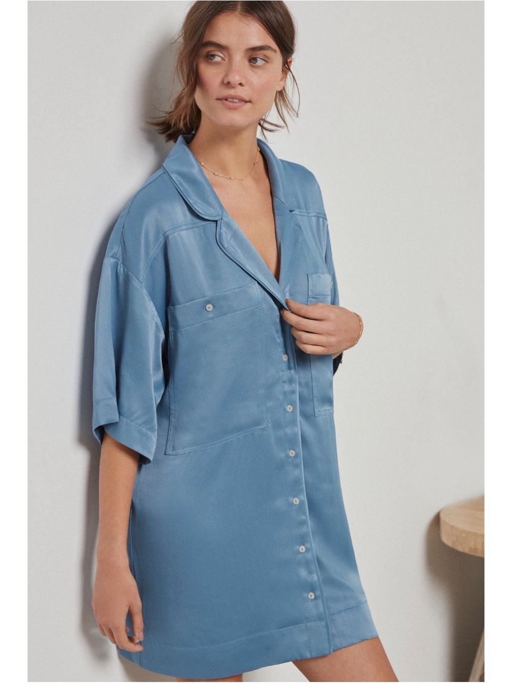 Anthropologie Adriana Blue White Sleep Tunic Dress XS Pajama Vacation Loungewear